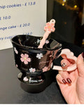 Sakura Relief Ceramic Mug with Spoon Pink Cute High Foot Design for Women Home Use Coffee Cup Souvenir Gift