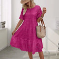Women's Long Simple Casual Solid Hollow Out Pure Cotton Holiday Style High Waist Fashion Mid-Calf Summer Dresses NEW Vestidos