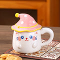 Cute Cat Halloween Ceramic Mug with Lid Spooky Scary Coffee Cup for Hot Tea Cocoa Home Kitchen Cup Festive Decoration Birthday