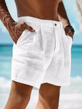 2026 Summer Cotton Linen Shorts for Men Solid Casual Button Pocket Beach Shorts Men's Comfortable Simple Vacation Leiture Pants