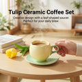 Ceramic Coffee Cup And Saucer Set Tulip Shape Japanese Style Design TeaCup set Drinkware Kitchen,Dining & Bar Coffeeware