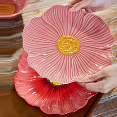 Multifunctional American Style Ceramic Flower Plate Light Luxury Modern Dining Plates Household Soup Bowls Kitchen