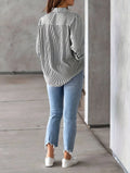 Classic Blue Striped Shirt Women 2026 Spring Streetwear Vintage Long Sleeve Blouses Female Casual Loose Single-Breasted Shirts