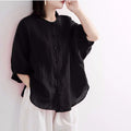 ZOKI Casual Cotton Linen Shirts Oversize Summer Lantern Half Sleeve Tops Summer Korean Loose Mom Button Up Blouse Dropshipping
