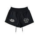 music cat print drawstring women's shorts elastic waist sports solid color shorts summer Kawaii fashion wide-leg women's clothes