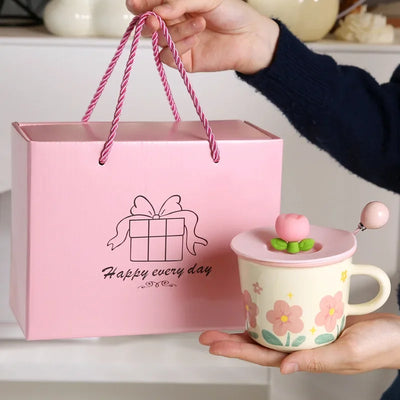 Ceramic Mugs for Milk Coffee Breakfast Ins-Style with Unique Flower Pattern Creative Cups as Perfect Gifts Dormitory Use New