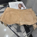 Mid Rise Street Style Shorts Summer Trendy Hot Suede Pants Women Real Suede Fringe Shorts