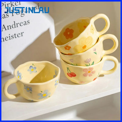 JUSTINLAU 300ml Cute Coffee Mug Ceramics Handmade Irregular Tea Cups Breakfast Milk Cup Home Desktop Cup Creative Tableware Gift