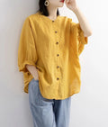 ZOKI Casual Cotton Linen Shirts Oversize Summer Lantern Half Sleeve Tops Summer Korean Loose Mom Button Up Blouse Dropshipping