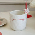 1pcs Cute flower cup, hand-painted bow, watercolor flower, hand squeezed irregular ceramic coffee cup