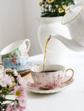 Bone China Coffee Cup Saucer Spoon Set Flower Tea Cups Set European Porcelain Cup and Saucer For Coffee Ceramic Cups Mugs Gift