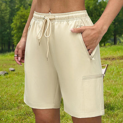 Women's Hiking Cargo Shorts with Zip Pockets Adjustable Drawstring Lightweight Summer Shorts for Travel Golf Camping Casual Wear