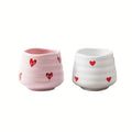 2pcs 160ml/5.4oz Cute Heart-Shaped Ceramic Tea Cups No Handle Chinese Gongfu Coffee Cups with Heart Pattern Design