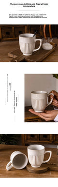 Vintage Mug  Simple Vertical Embossed Ceramic Water Cup High Aesthetic Ceramic Household Cup Couple Cup  Coffee Cup