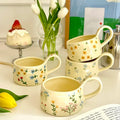 Cream yellow Ceramic Mug Korean Style Cute Flower Pattern Coffee Cup Hand Pinched Irregular Mug Breakfast Milk Tea Cups Watercup